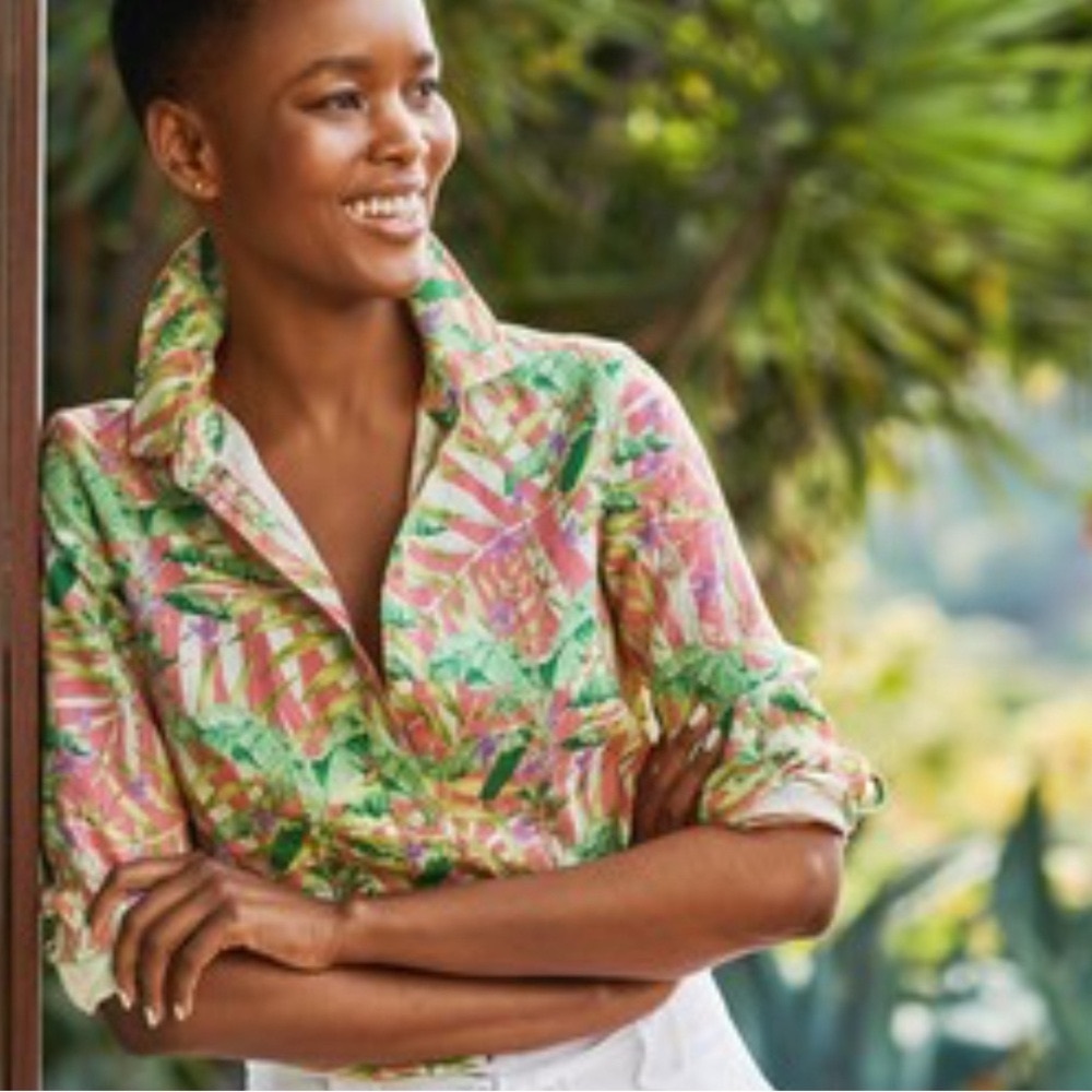 NWT JMcLaughlin Britt Coral Gables print linen shirt in Size Medium